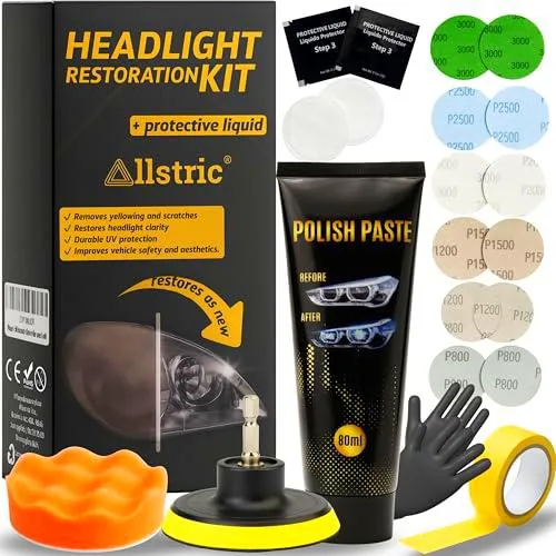 Allstric® Kit Pulir Faros Coche con Polímero Líquido y Barniz Faros Coche