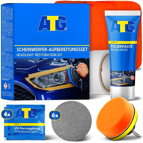 ATG® Juego de preparación de faros - Juego de pulido universal para faros delanteros mate y ciegos de plástico