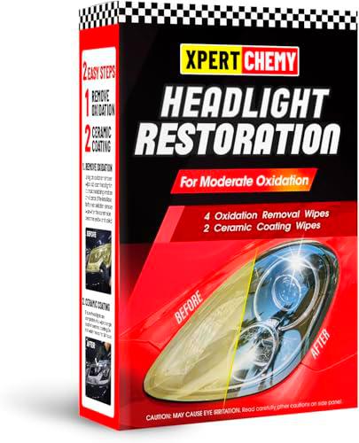 XPERTCHEMY Kit restaurador de Faros Delanteros, Kit de restauración de Faros Delanteros de Proceso rápido de 2 Pasos para Eliminar el amarillamiento moderado