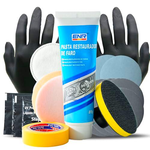 Enerfero Pulir faros coche+ líquido protector,kit pulido reparación con adaptador taladro