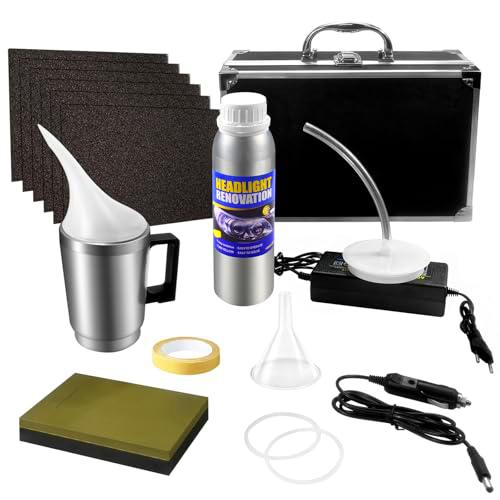 Qunbanty Kit Reparación Faros 200ML Pulido Faros Coche,Kit Pulir Faro,Kit Renovador Faros Coche,Kit Reparación Lentes Faros Coche,Kit de Herramientas Restauración Farospara Amarillear/Rayones/Grietas